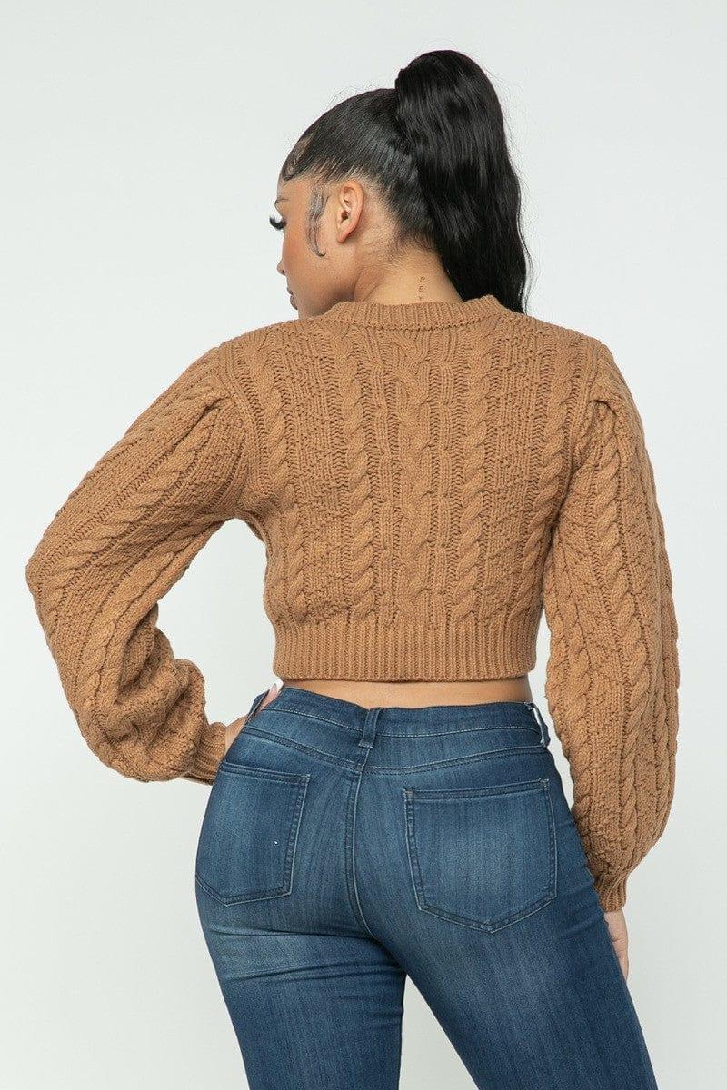 SAVLUXE Default Mocha Cable Pullover Top