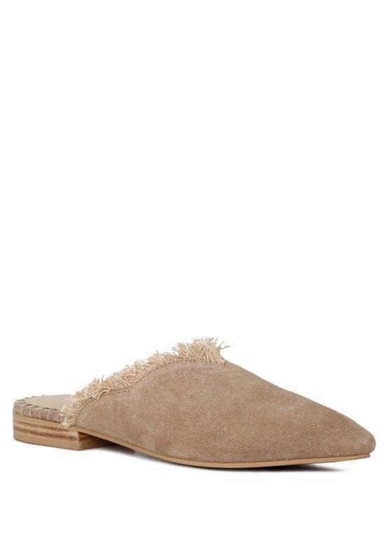 Rag Company Taupe / 5 MOLLY  FRAYED LEATHER MULES