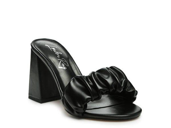 Rag Company Black / 5 Noie Mid Block Heel Pleated Strap Sandals