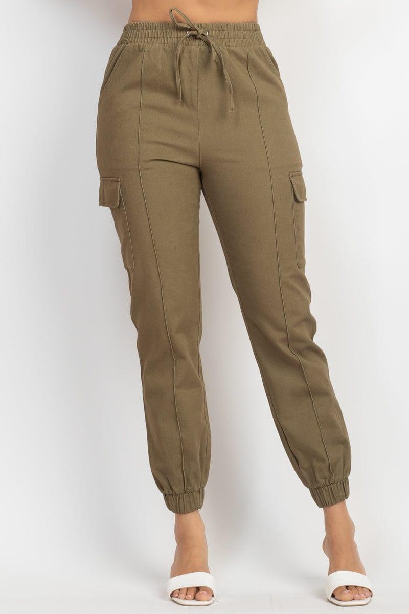 SAVLUXE Default S Olive Solid High-rise Pocketed Jogger Pants