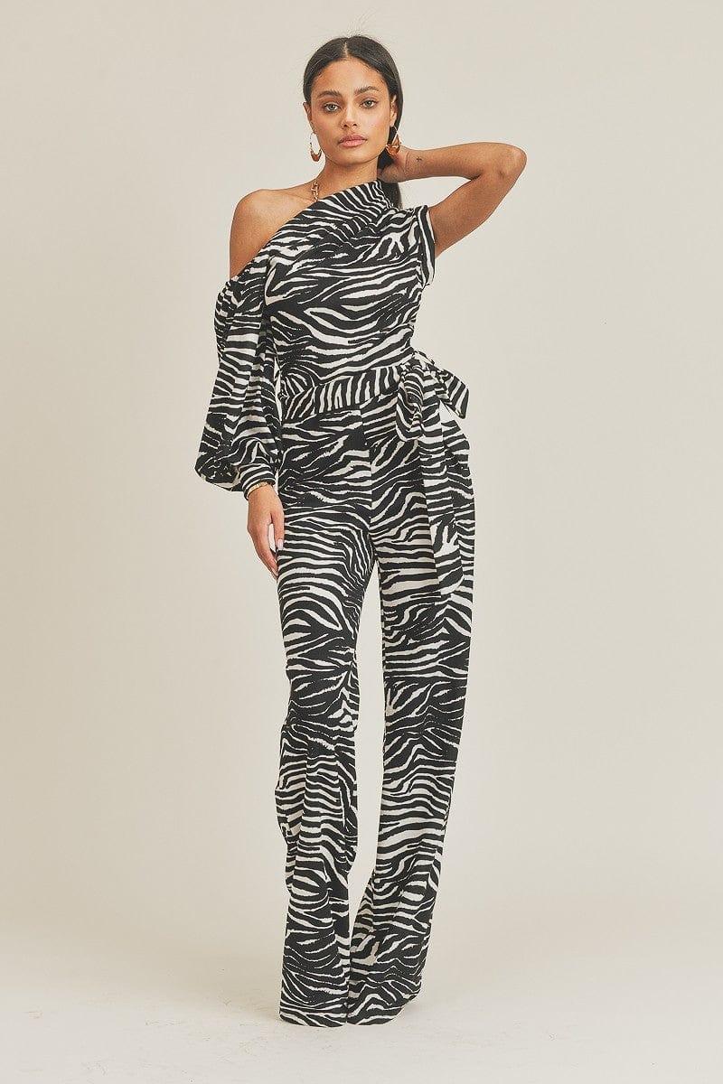 SAVLUXE Default S One Shoulder Zebra Print Jumpsuit