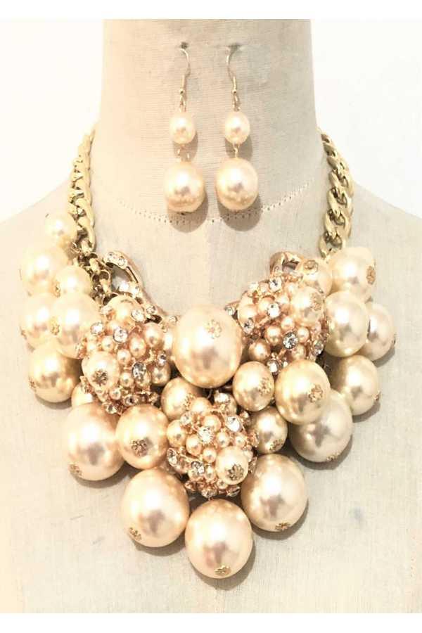 SAVLUXE Default Cream/Clear Pearl Necklace