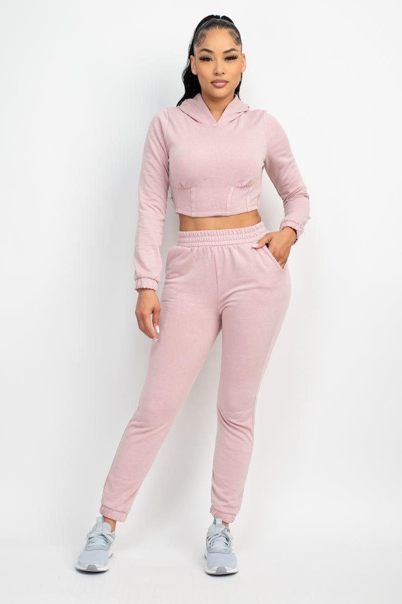 SAVLUXE Default S Pink Hooded Corset Top & Pants Set