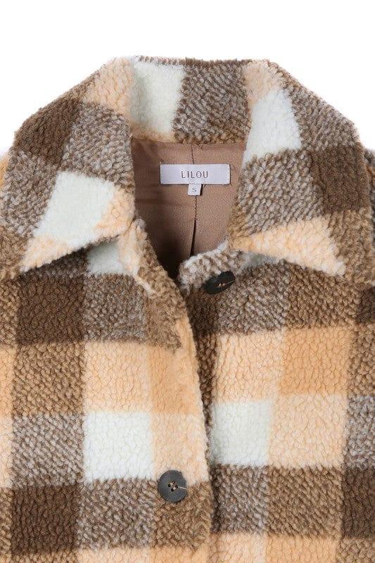 Lilou Plaid sherpa jacket with pockets