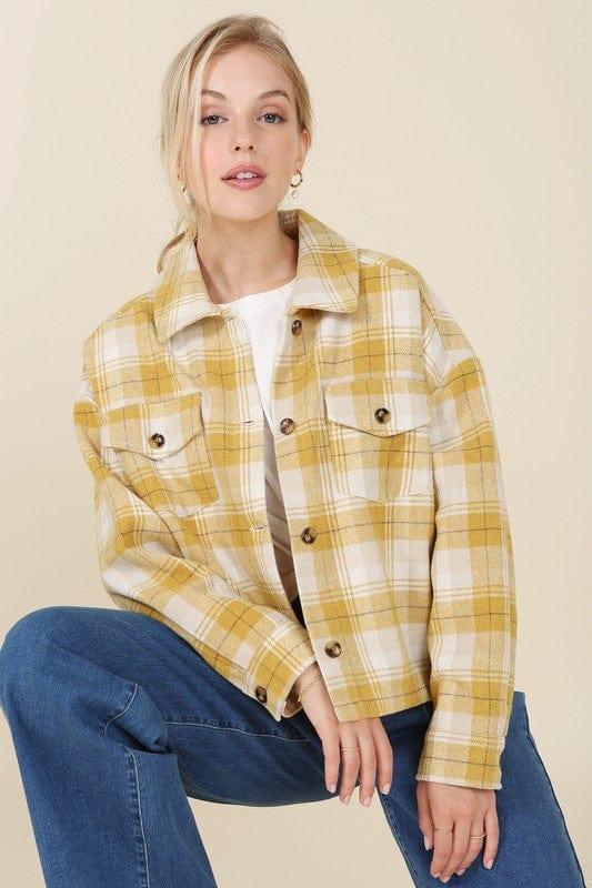 Lilou SHIRTS & TOPS Yellow plaid / S Plaid Short Shacke With Pockets For Women.