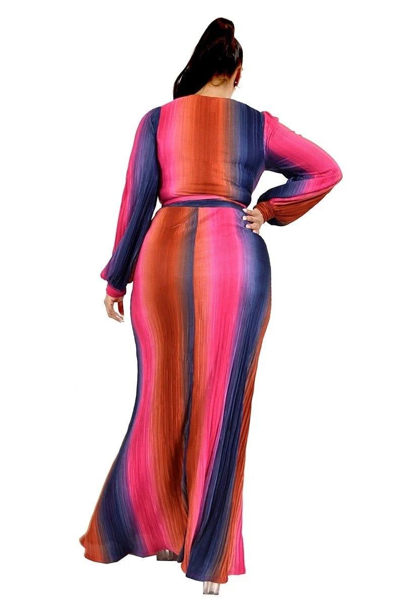 SAVLUXE Default Plus Gradient Stripe 2 Piece Maxi Skirt Set