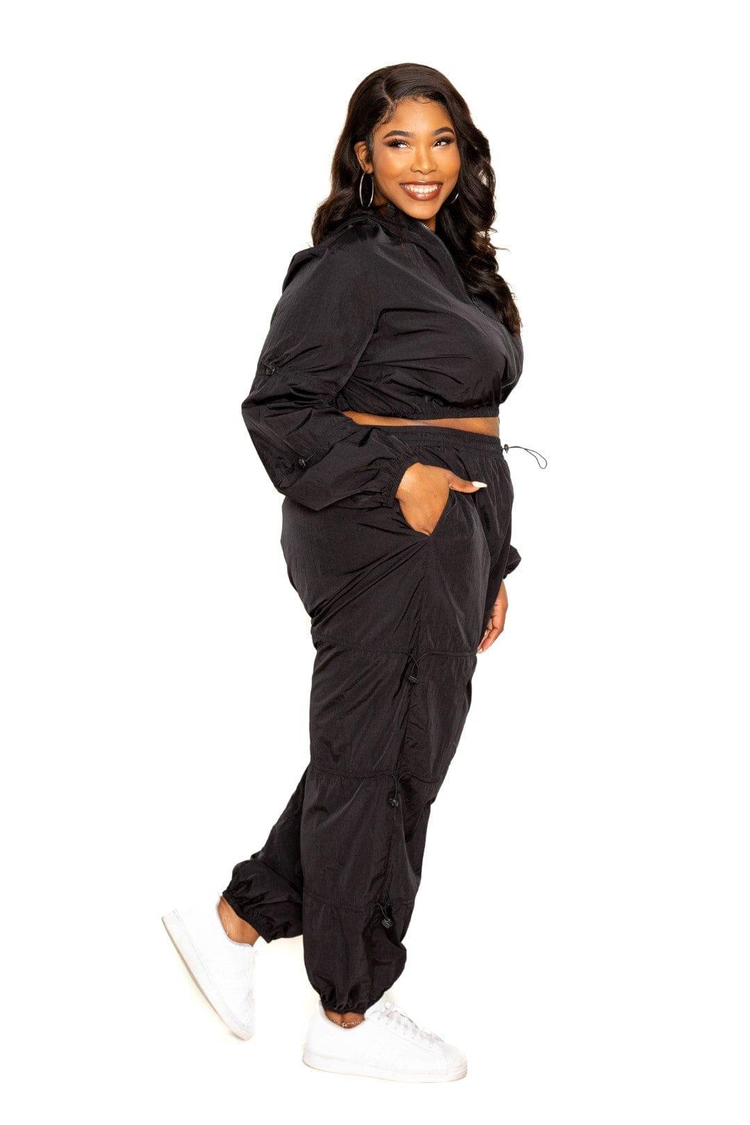 SAVLUXE Plus Size Active Zip Up Set With Cord Lock Detail