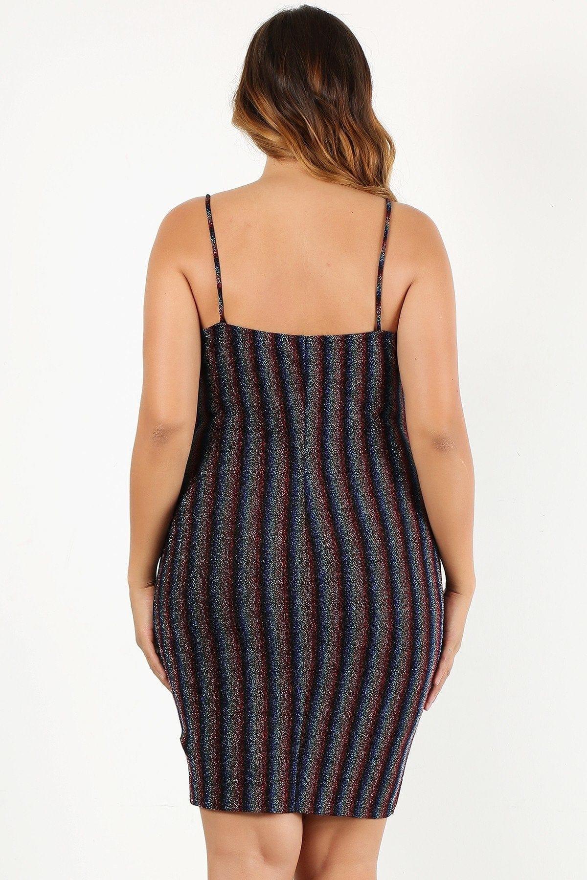 SAVLUXE Default Plus Size Rainbow Striped Sleeveless Short Dress
