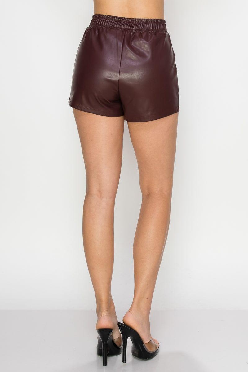 SAVLUXE Pocketed High-rise Faux Leather Shorts
