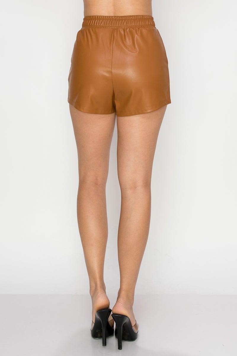 SAVLUXE Pocketed High-rise Faux Leather Shorts