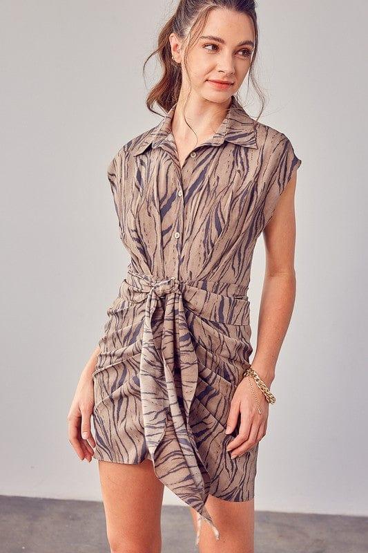 Do + Be Collection MOCHA / S PRINT FRONT TIE DRESS