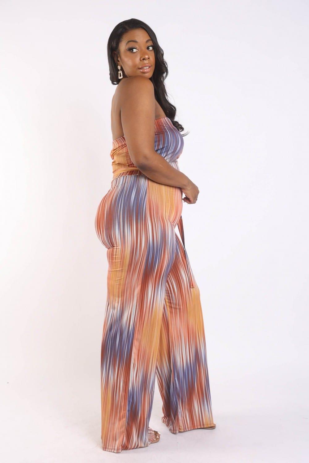 SAVLUXE Printed Tube Jumpsuit With Self Belt