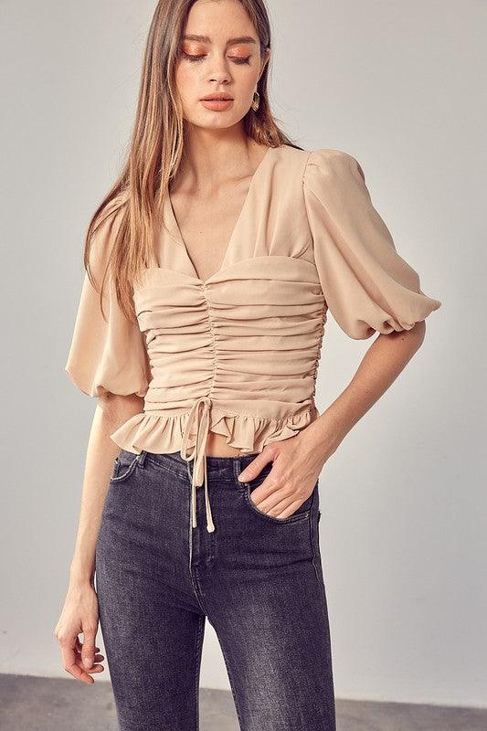PUFF SLEEVE CINCHED TOP - SAVLUXE