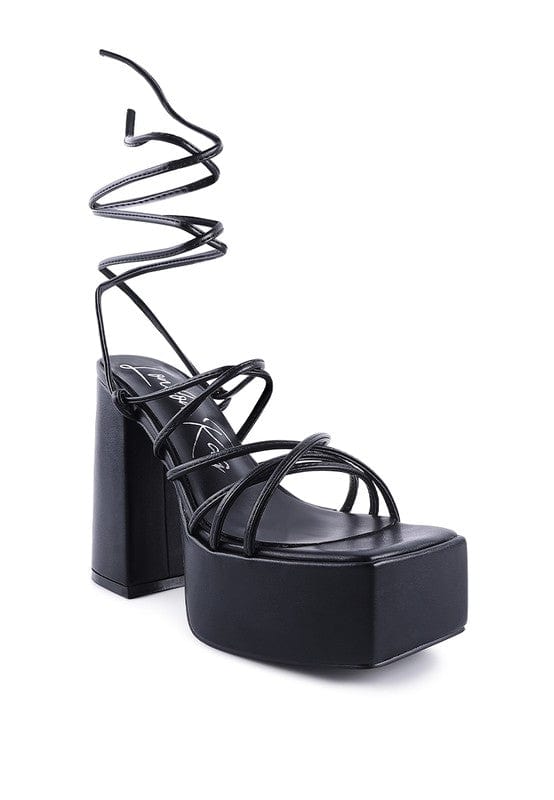 Rag Company Shoes Black / 5 ANVIL METALLIC BLOCK HEELED LACE UP SANDAL
