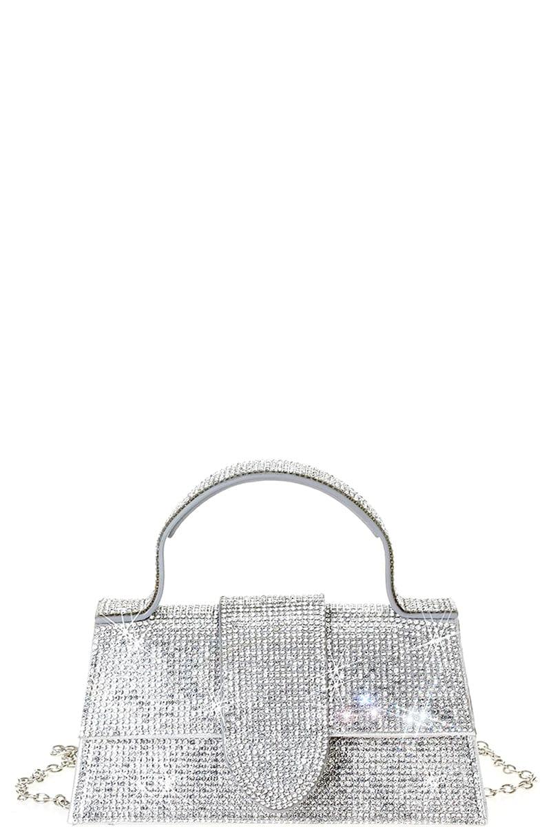 SAVLUXE Default Silver Rhinestone Allover Chic Design Handle Bag