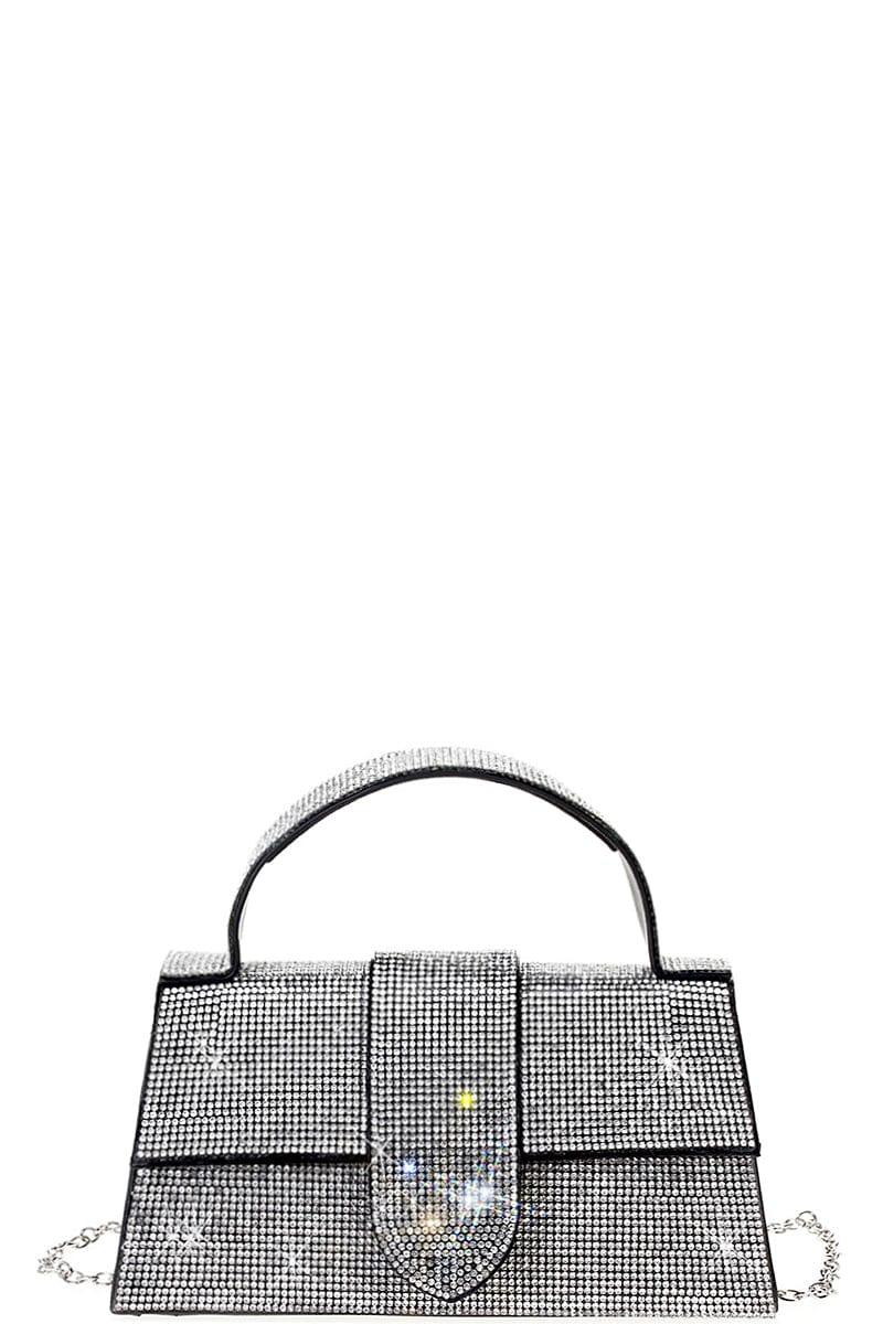 SAVLUXE Default Black Rhinestone Allover Chic Design Handle Bag