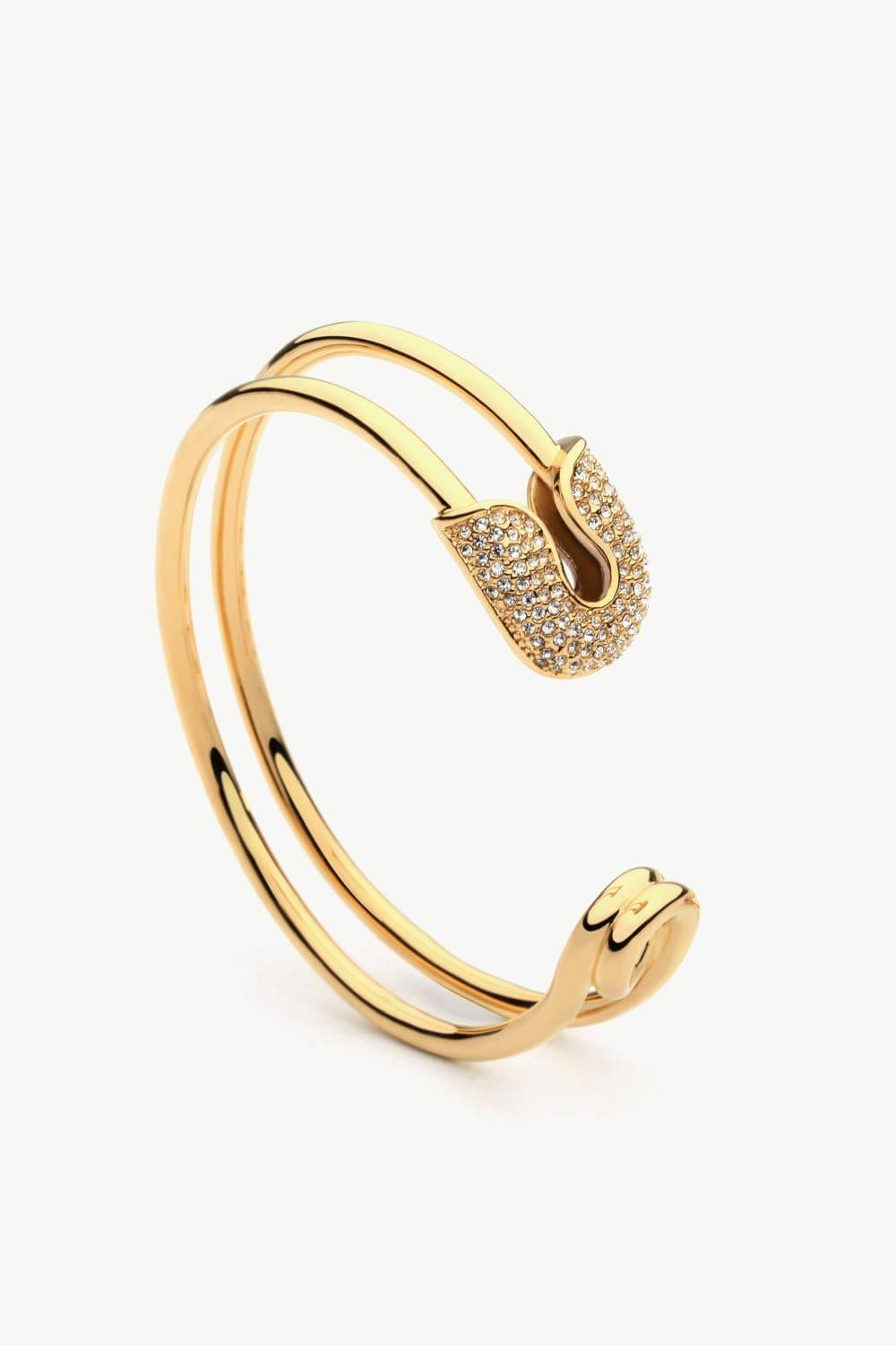 Trendsi Gold / One Size Rhinestone Double Hoop Bracelet