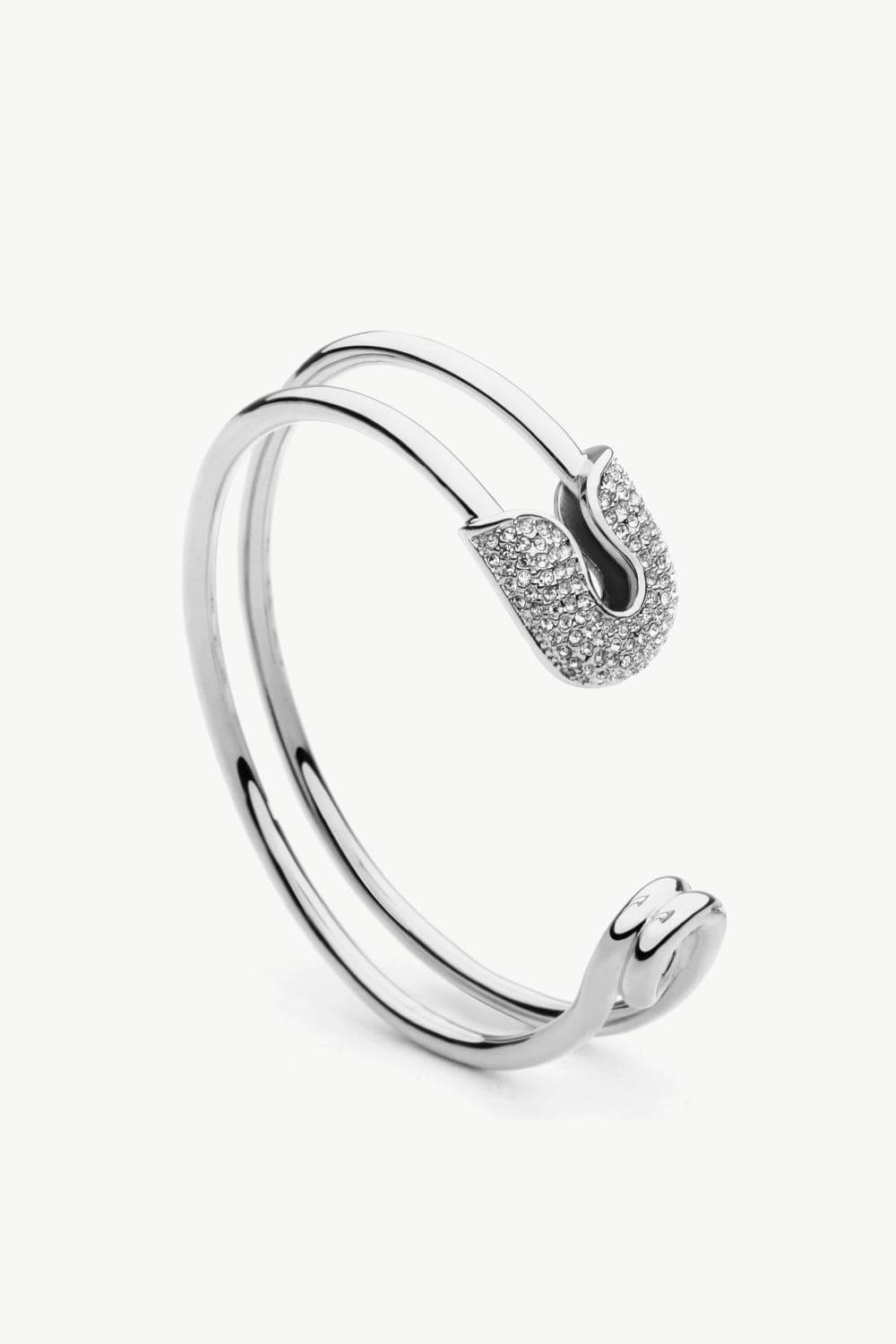 Trendsi Silver / One Size Rhinestone Double Hoop Bracelet