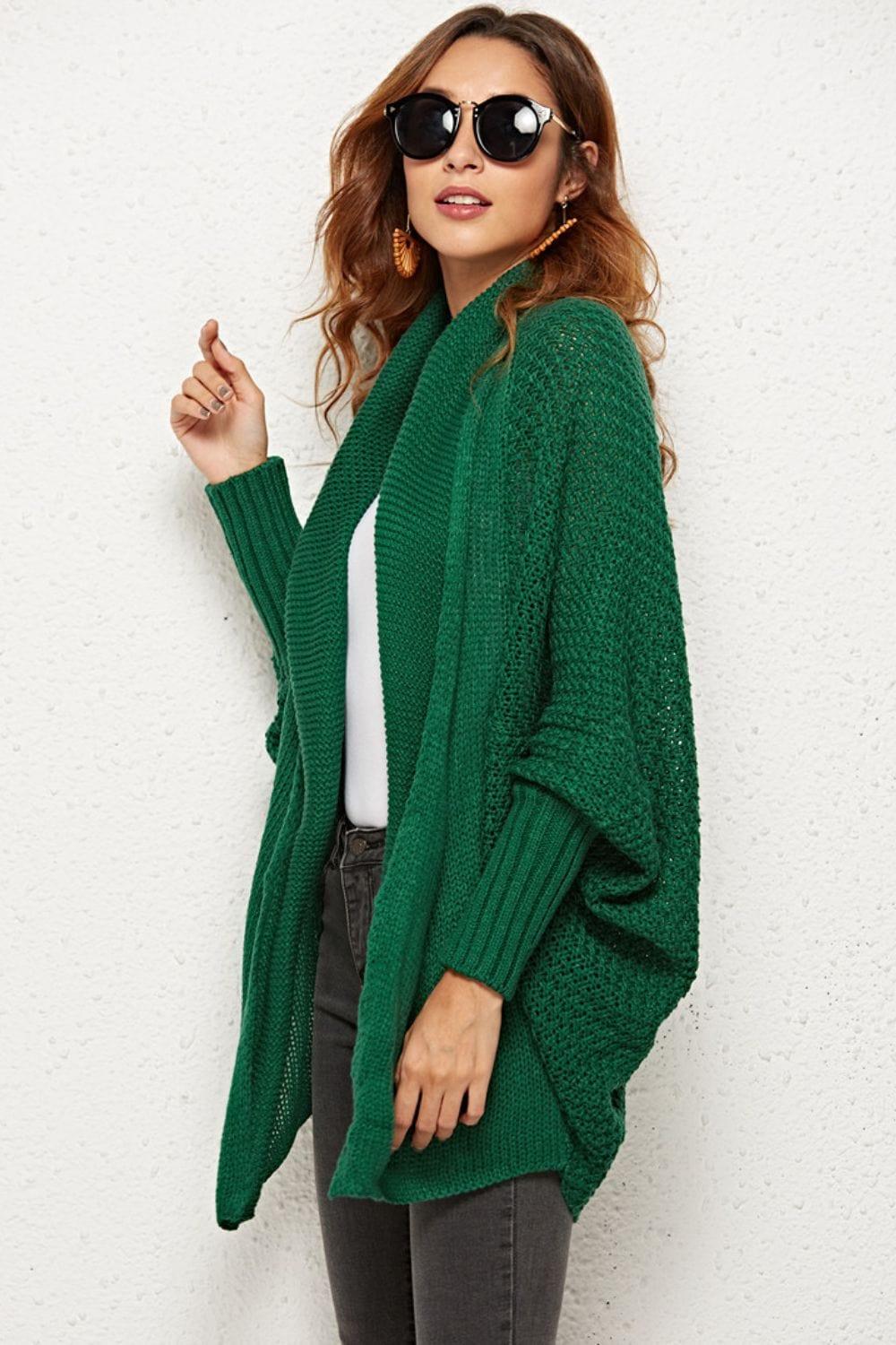 Trendsi COATS&JACKETS Ribbed Open Front Sleeve Longline Cardigan