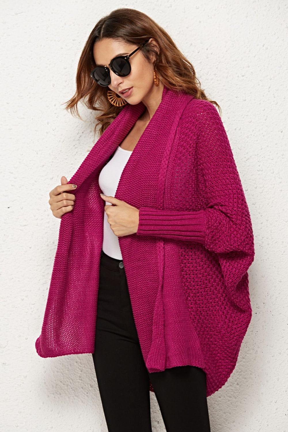 Trendsi COATS&JACKETS Ribbed Open Front Sleeve Longline Cardigan