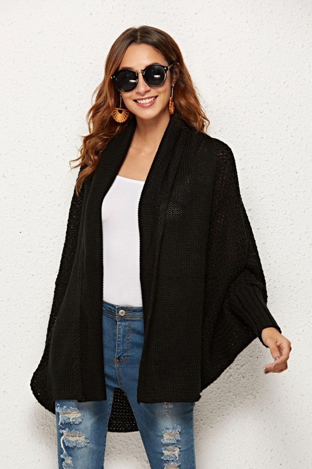 Trendsi COATS&JACKETS Ribbed Open Front Sleeve Longline Cardigan