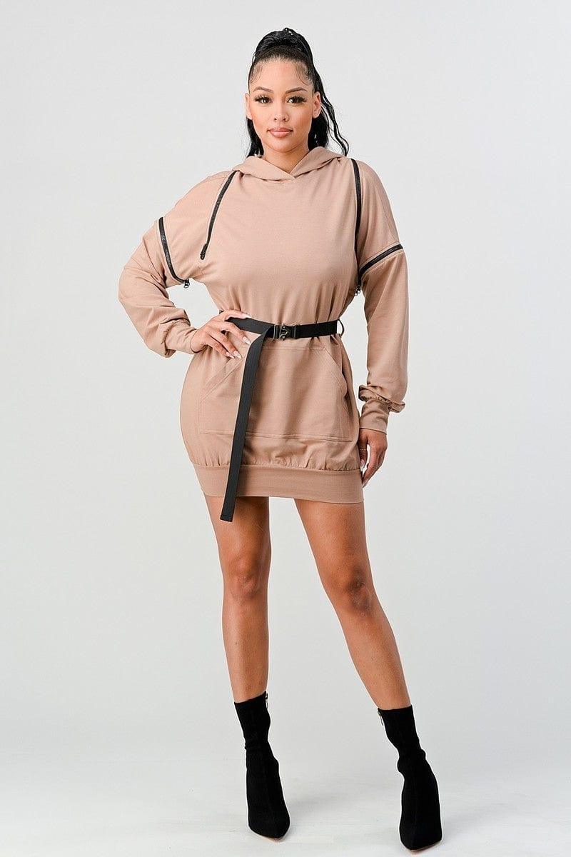 SAVLUXE Dresses S Riley's Double Zipper Long Sleeve Hooded Mini Dress