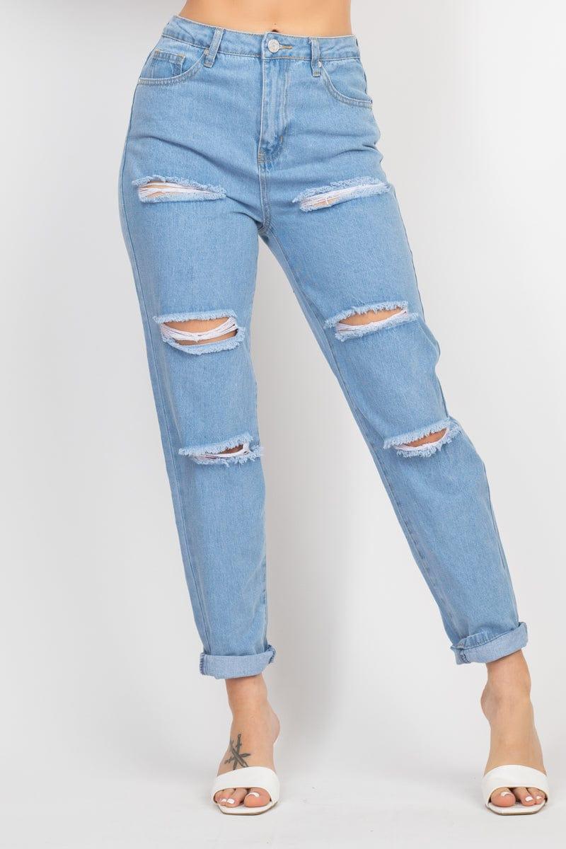 SAVLUXE Default Rolled Hem Ripped Denim Jeans
