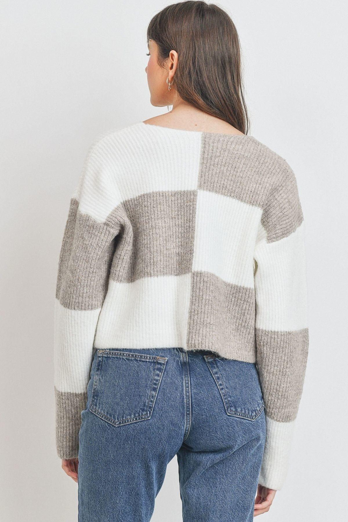 SAVLUXE Default Round Neck Color Block Long Sleeve Sweater