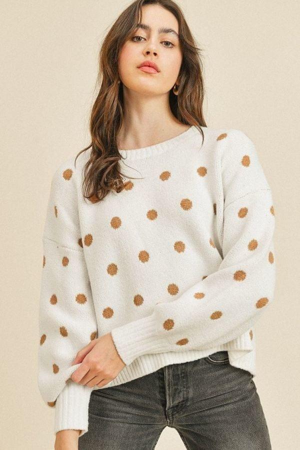SAVLUXE Default S Round neck Polka Dots Long Sleeve Sweater