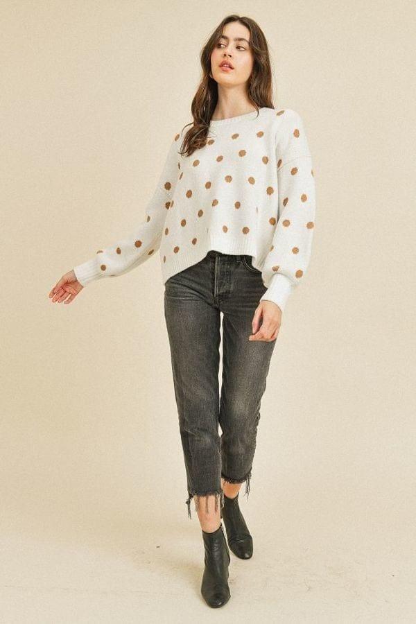 SAVLUXE Default L Round neck Polka Dots Long Sleeve Sweater