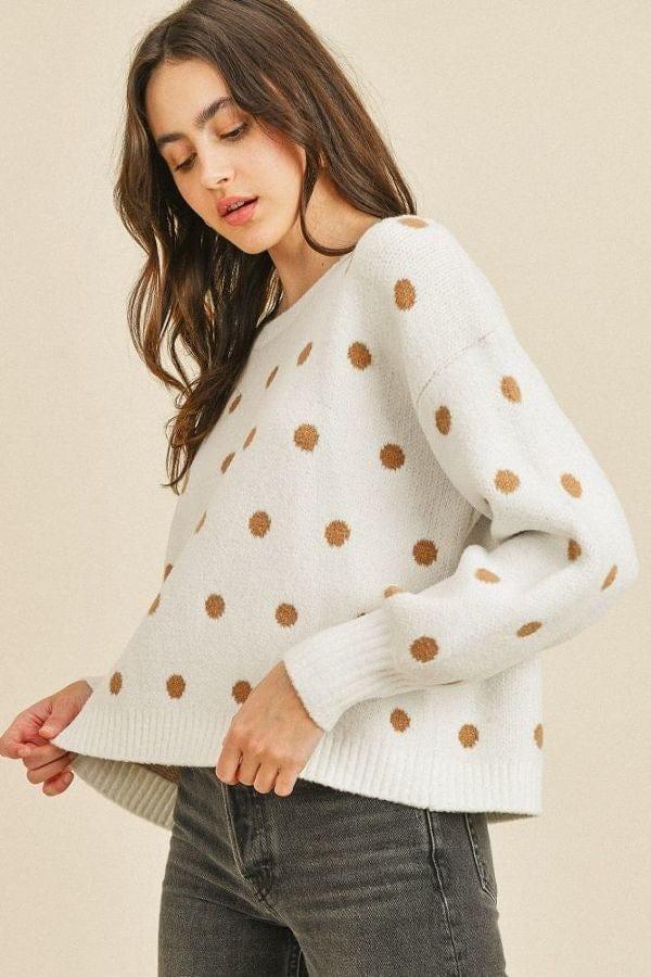 SAVLUXE Default Round neck Polka Dots Long Sleeve Sweater