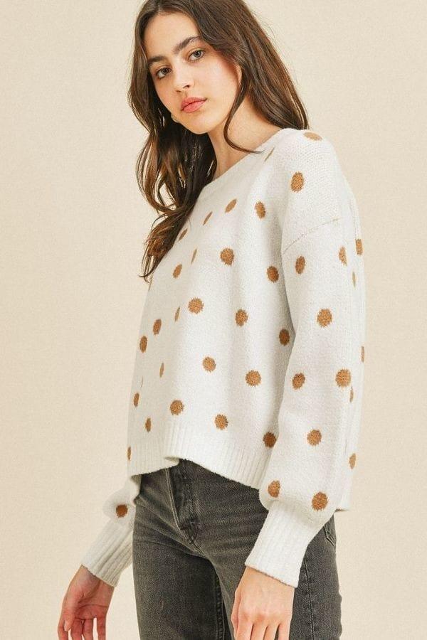SAVLUXE Default Round neck Polka Dots Long Sleeve Sweater
