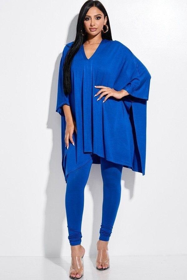 SAVLUXE Default S Royal  Heavy Rayon Spandex Cape Top And And Leggings 2 Piece Set
