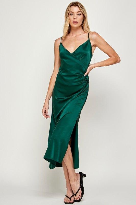 Sans Souci RUCHED WRAP SATIN MIDI DRESS