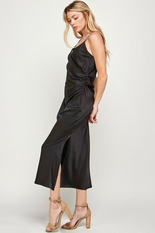 Sans Souci RUCHED WRAP SATIN MIDI DRESS