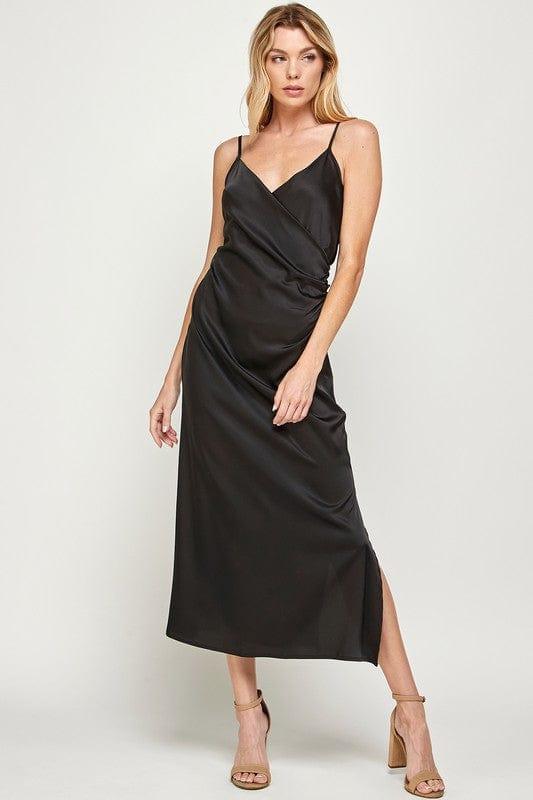 Sans Souci RUCHED WRAP SATIN MIDI DRESS