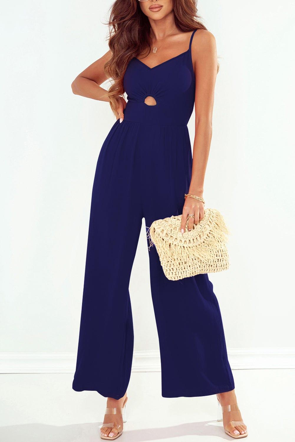 White Label Jumpsuits & Rompers Navy / S Smocked Spaghetti Strap Wide Leg Jumpsuit