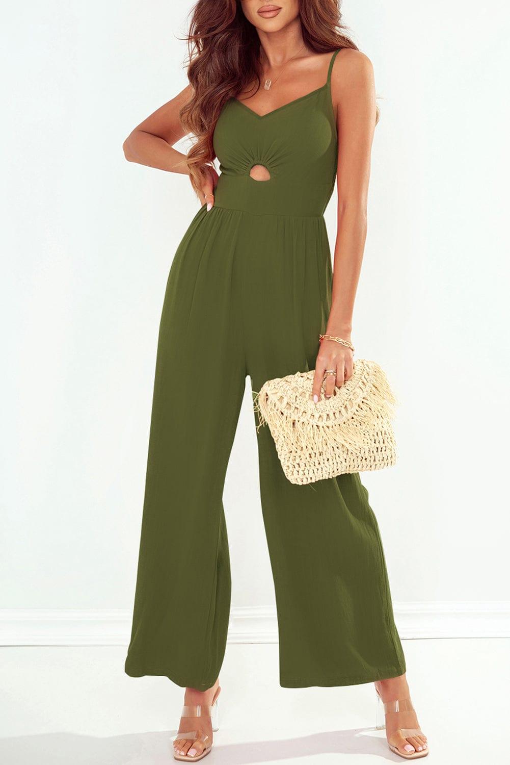 White Label Jumpsuits & Rompers Moss / S Smocked Spaghetti Strap Wide Leg Jumpsuit