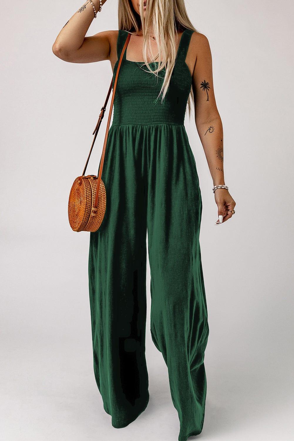 White Label Jumpsuits & Rompers Smocked Square Neck Wide Leg Jumpsuit with Pockets