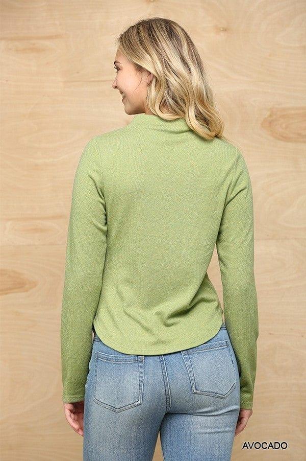 SAVLUXE Default Solid And Cozy Soft Knit Mock Neck Top With Side Ruched Detail
