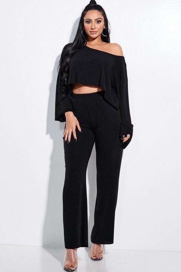 SAVLUXE Default S Solid French Terry Long Slouchy Long Sleeve Top And Pants With Pockets Two Piece Set
