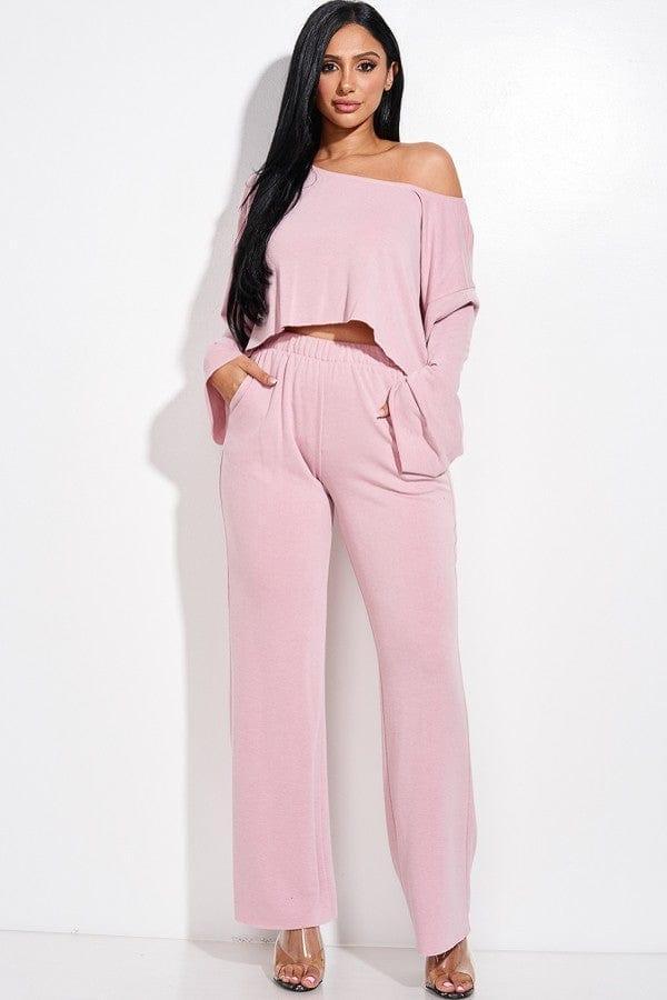 SAVLUXE Default S Solid French Terry Long Slouchy Long Sleeve Top And Pants With Pockets Two Piece Set