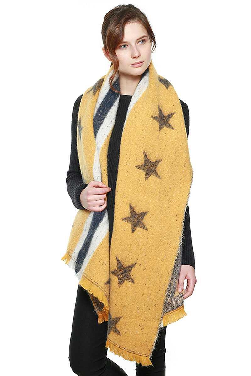 SAVLUXE Default Mustard Stars & Stripe Oversized Scarf