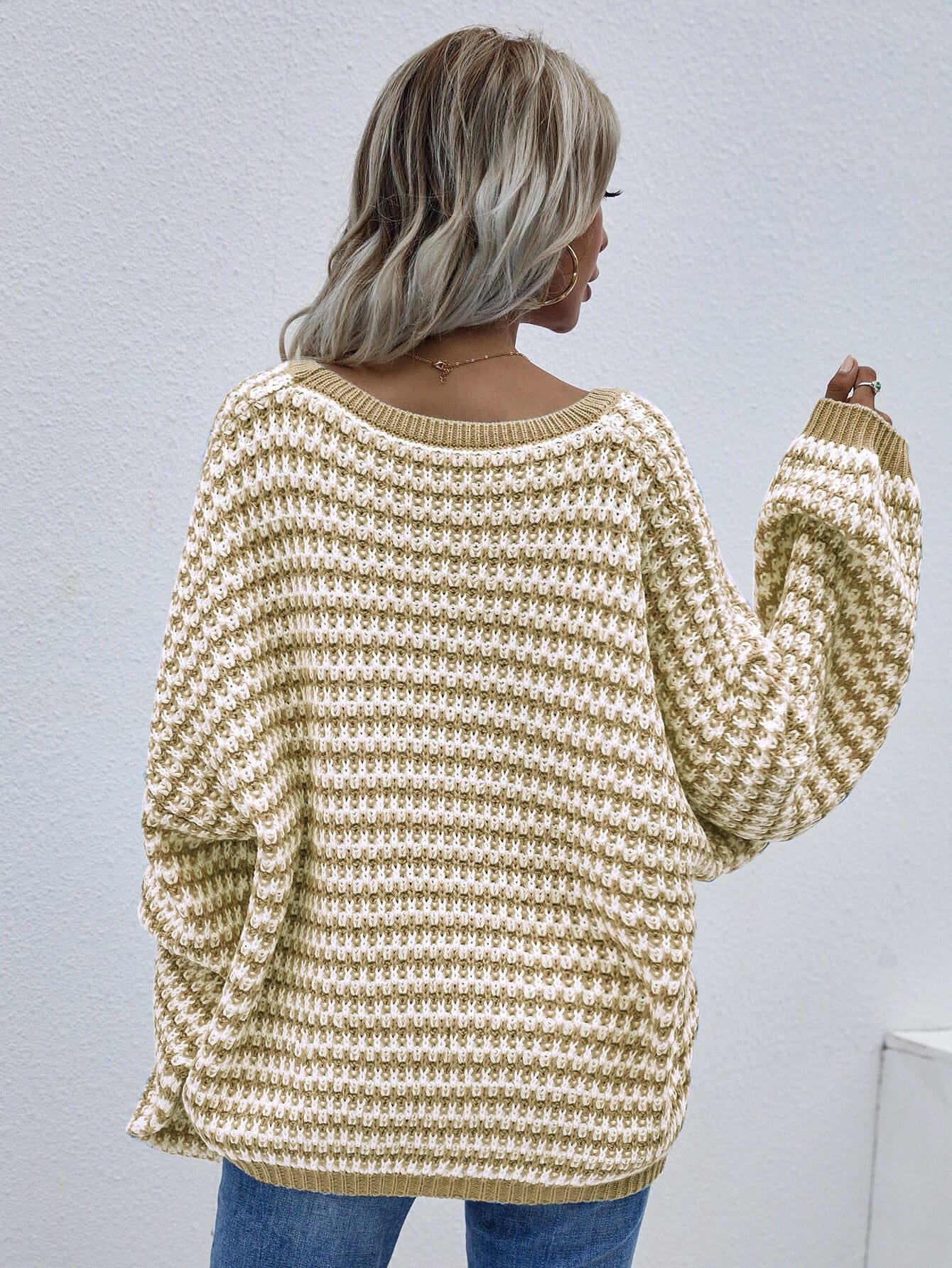 Trendsi Striped Drop Shoulder V-Neck Pullover Sweater