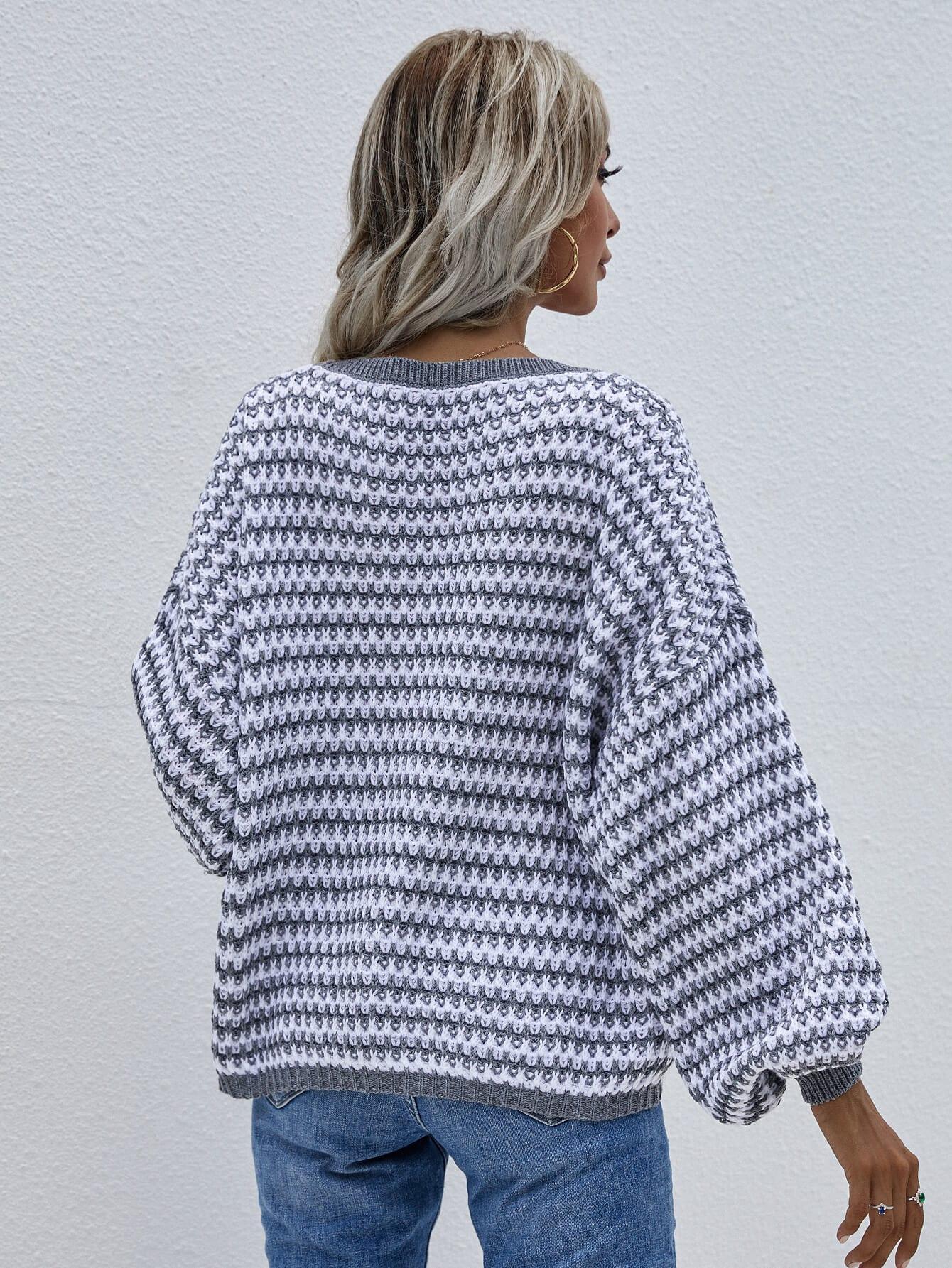 Trendsi Striped Drop Shoulder V-Neck Pullover Sweater