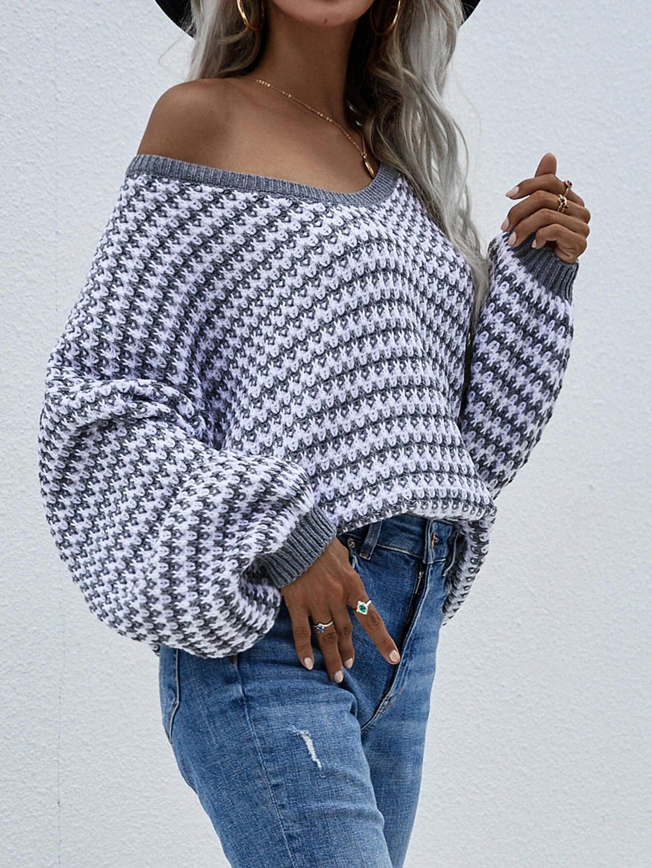 Trendsi Striped Drop Shoulder V-Neck Pullover Sweater