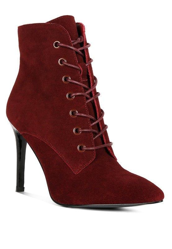 Rag Company Burgundy / 5 SULFUR  Suede Leather Stiletto Ankle Boot
