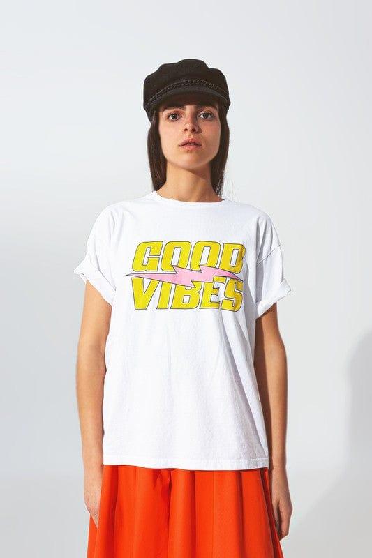 Q2 white / One Size T-Shirt with good vibes Text in White