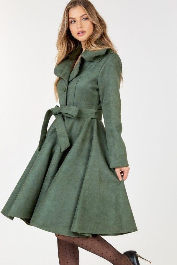 SAVLUXE Default S Tacking Olive Collar A Line Suede Coat