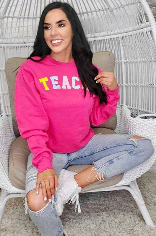 Tees2urdoor Neon Pink / S Teach Color Block Letter Sweatshirt